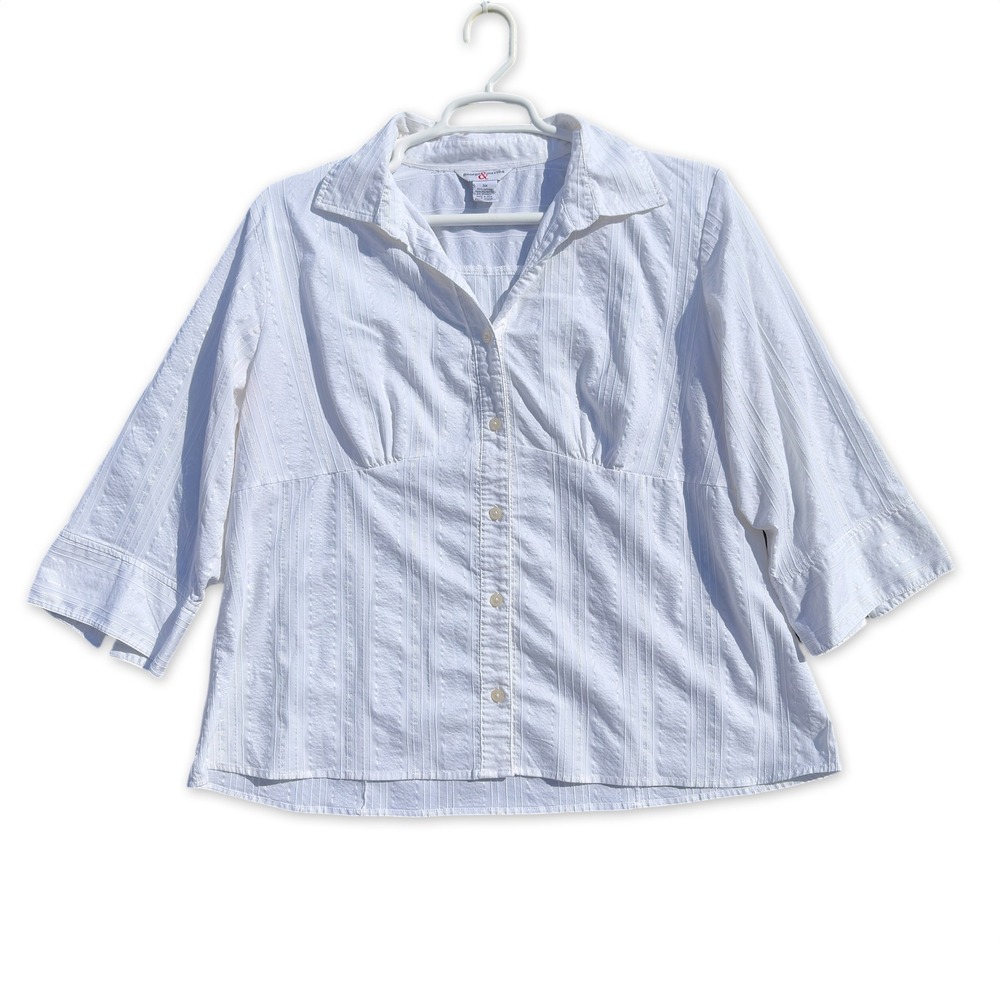 George & Martha Button Up Shirt Womens Plus 3X White Striped 3/4 Sleeve Blouse